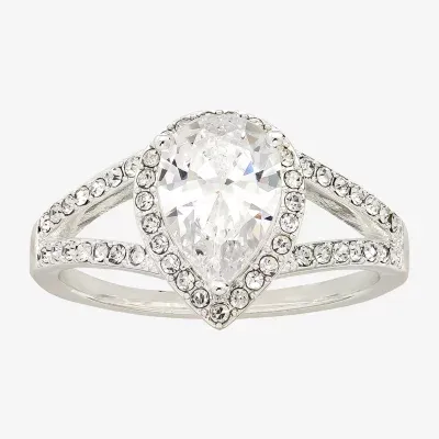 Sparkle Allure Womens Cubic Zirconia Pure Silver Over Brass Pear Engagement Ring