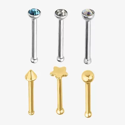 Bodi Rox Gold Tone & Silver Tone Spike Ball Bone Multi Color Crystal 6-pc. Nose Stud