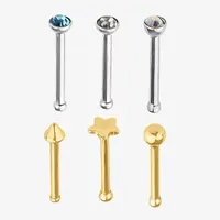 Bodi Rox Gold Tone & Silver Tone Spike Ball Bone Multi Color Crystal 6-pc. Nose Stud