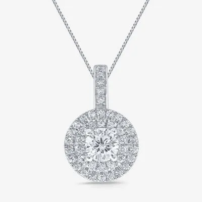 Womens 1/2 CT. T.W. Natural White Diamond 14K White Gold Round Pendant Necklace