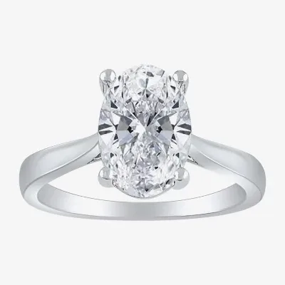 (H-I / SI2) Womens 3 CT. T.W. Lab Grown White Diamond 14K Gold Oval Solitaire Engagement Ring