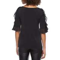 Bold Elements Womens Plus Ruffle Sleeve Cold Shoulder Blouse