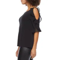 Bold Elements Womens Plus Ruffle Sleeve Cold Shoulder Blouse