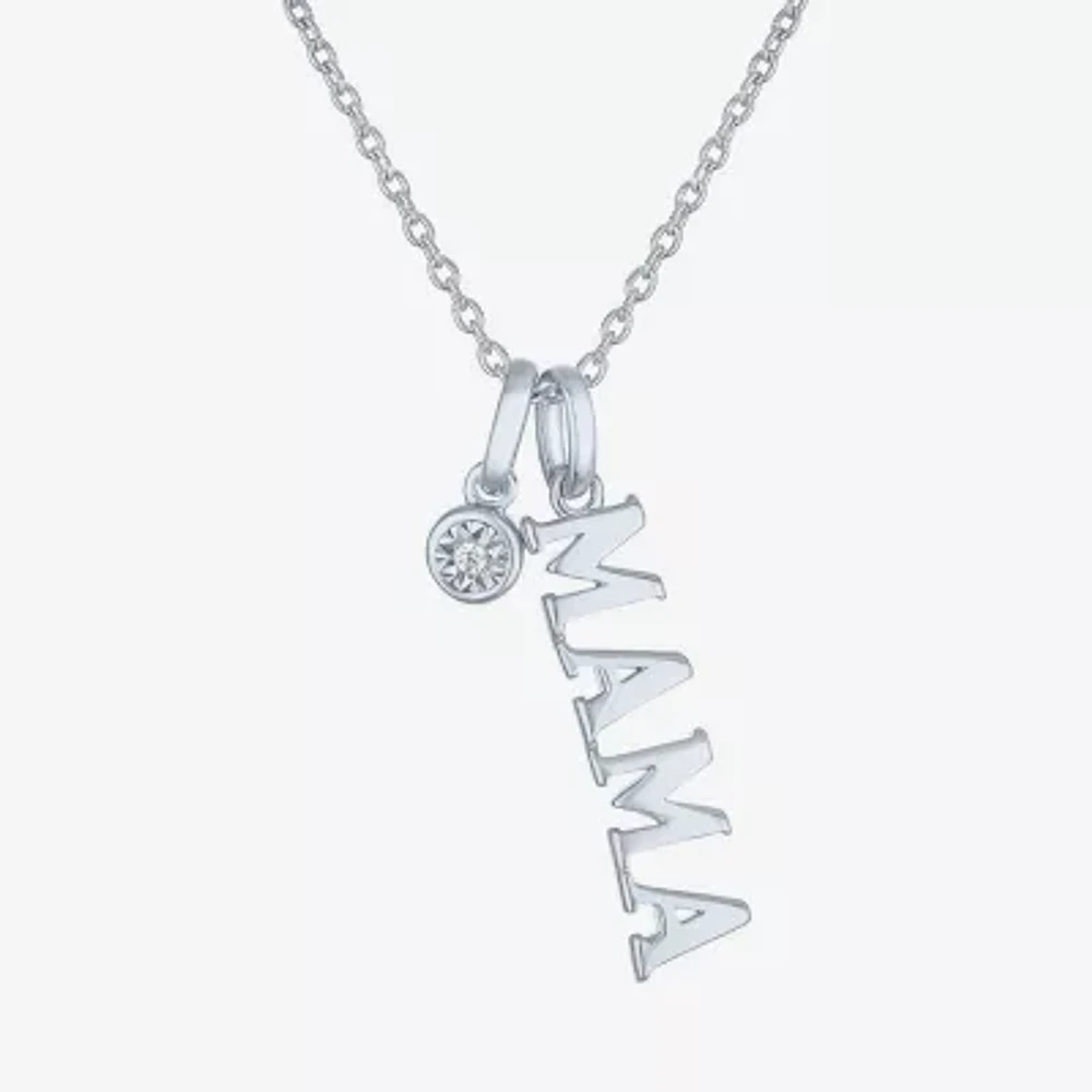Diamond Accent "Mama" (G-H / Si2-I1) Womens Lab Grown White Sterling Silver Pendant Necklaces
