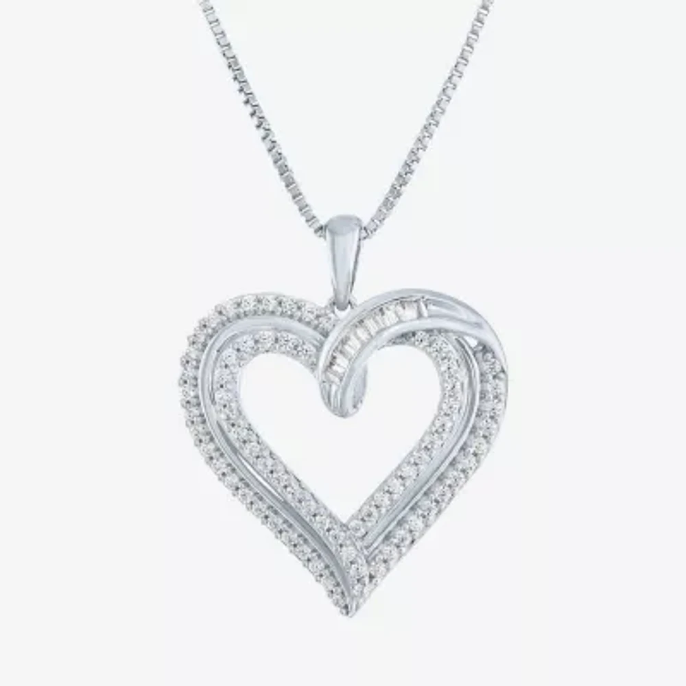 (G-H / I1-I2) Womens 1/2 CT. T.W. Lab Grown White Diamond Sterling Silver Heart Pendant Necklace