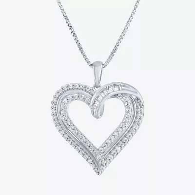 (G-H / I1-I2) Womens 1/2 CT. T.W. Lab Grown White Diamond Sterling Silver Heart Pendant Necklace