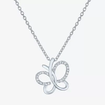 Diamond Accent Womens Diamond Accent Natural White Diamond Sterling Silver Butterfly Pendant Necklaces