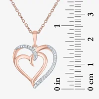 Diamond Accent "To The Moon & Back" Womens Diamond Accent Natural White Diamond 14K Rose Gold Over Silver Heart Pendant Necklace