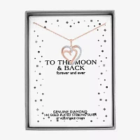 Diamond Accent "To The Moon & Back" Womens Diamond Accent Natural White Diamond 14K Rose Gold Over Silver Heart Pendant Necklace