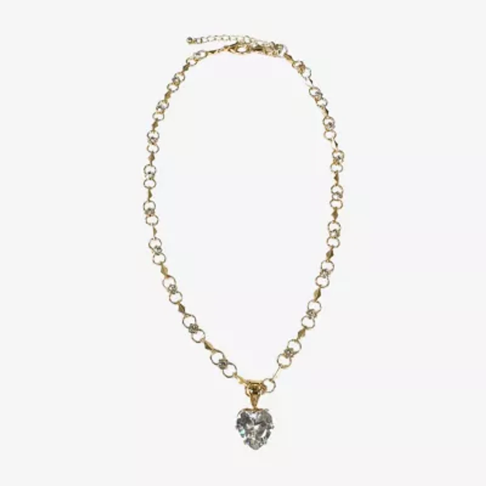 Bijoux Bar Crystal 16 Inch Link Heart Pendant Necklace