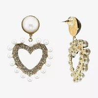 Bijoux Bar Simulated Pearl Heart Drop Earrings