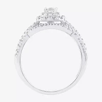 Womens 1/2 CT. T.W. Natural White Diamond 14K Gold Cushion Side Stone Halo Bridal Set