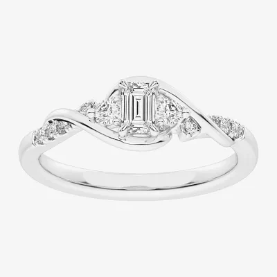 (G-H / Si1-Si2) Womens 1/3 CT. T.W. Lab Grown White Diamond Sterling Silver Side Stone 3-Stone Promise Ring