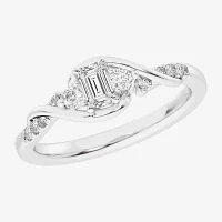 (G-H / Si1-Si2) Womens 1/3 CT. T.W. Lab Grown White Diamond Sterling Silver Side Stone 3-Stone Promise Ring