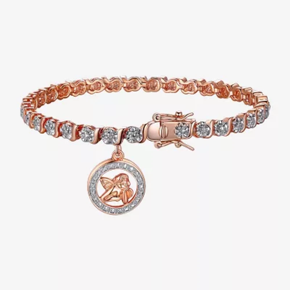 Sparkle Allure 14k Rose Gold Over Bronze Natural Diamond Accent Rose Tone Bronze Angel Round 7.25 Inch Tennis Bracelet
