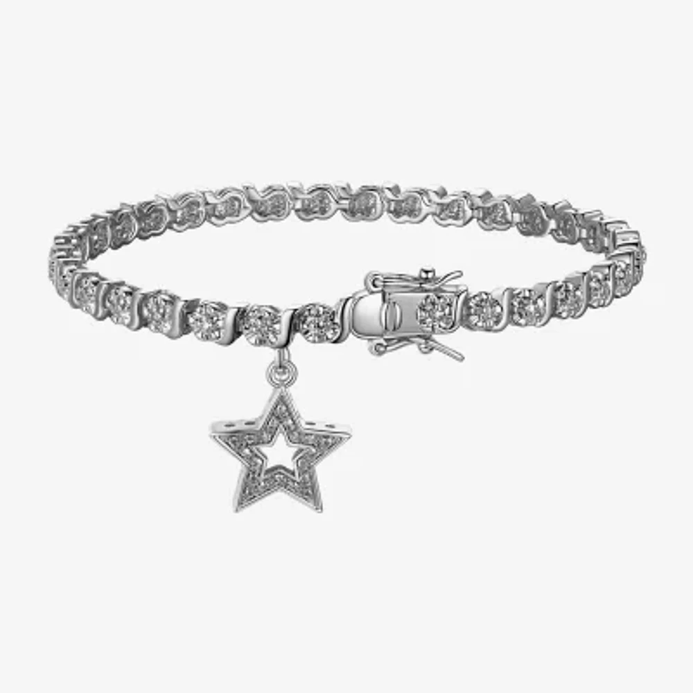 Sparkle Allure Pure Silver Over Bronze Natural Diamond Accent Silver Tone Round Star 7.25 Inch Tennis Bracelet