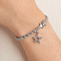 Sparkle Allure Pure Silver Over Bronze Natural Diamond Accent Silver Tone Round Star 7.25 Inch Tennis Bracelet