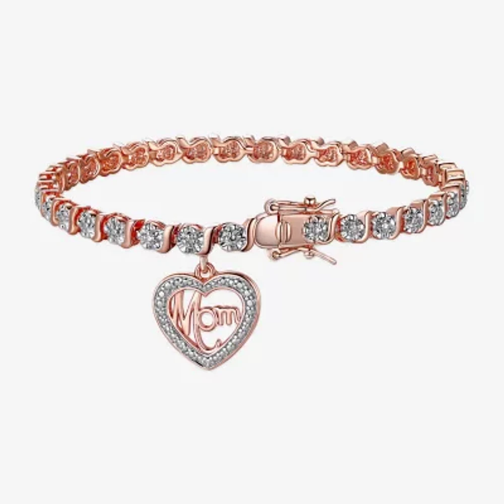 Sparkle Allure Mom Natural Diamond Accent Rose Tone Heart 7.25 Inch Tennis Bracelet