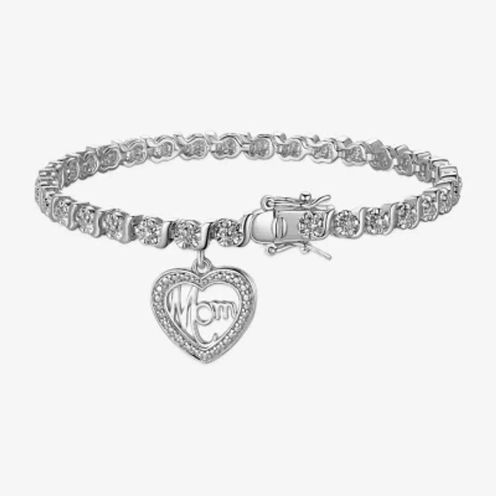 Sparkle Allure Mom Womens Natural Diamond Accent Heart 7.25 Inch Tennis Bracelet