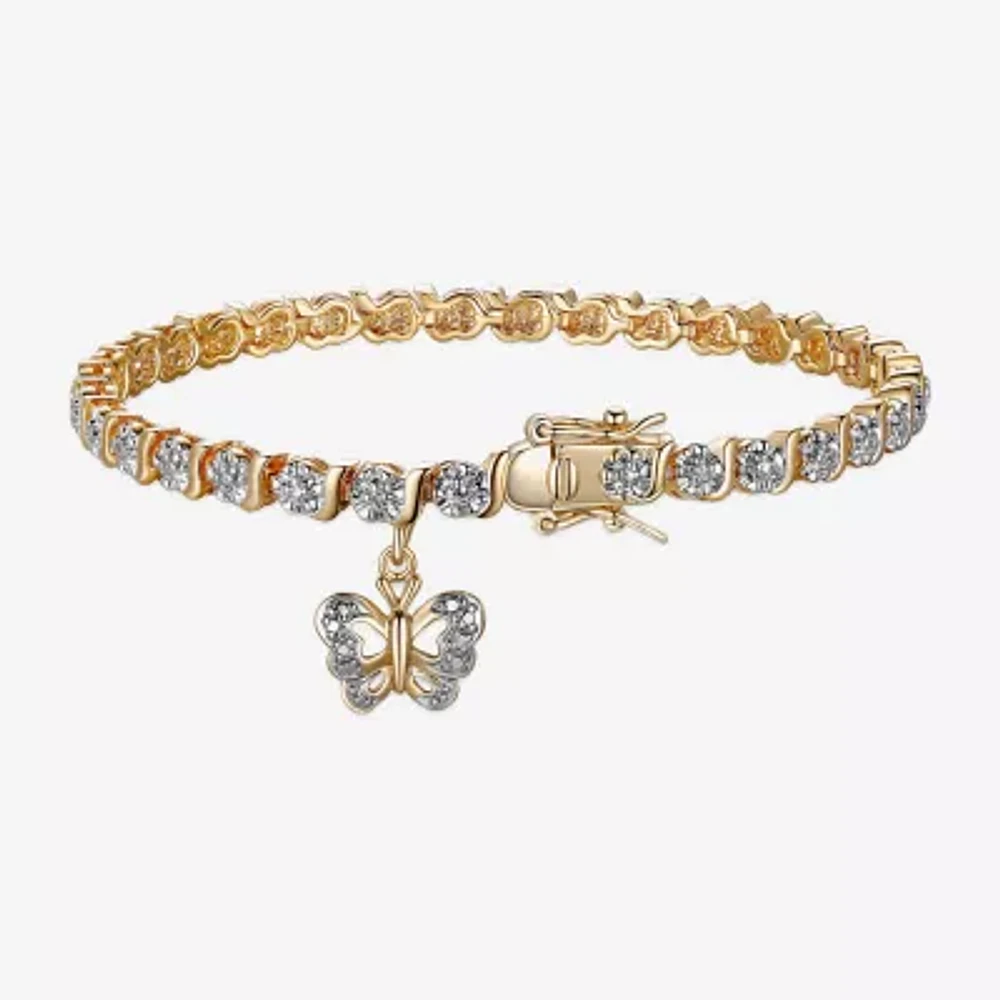 Sparkle Allure 14k Gold Over Bronze Natural Diamond Accent Gold Tone Butterfly Round 7.25 Inch Tennis Bracelet