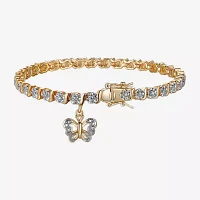 Sparkle Allure 14k Gold Over Bronze Natural Diamond Accent Gold Tone Butterfly Round 7.25 Inch Tennis Bracelet