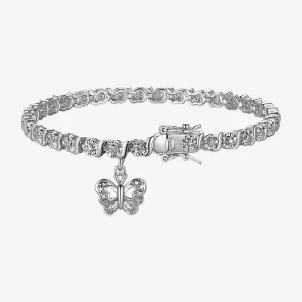 Sparkle Allure Pure Silver Over Bronze Natural Diamond Accent Silver Tone Butterfly Round 7.25 Inch Tennis Bracelet