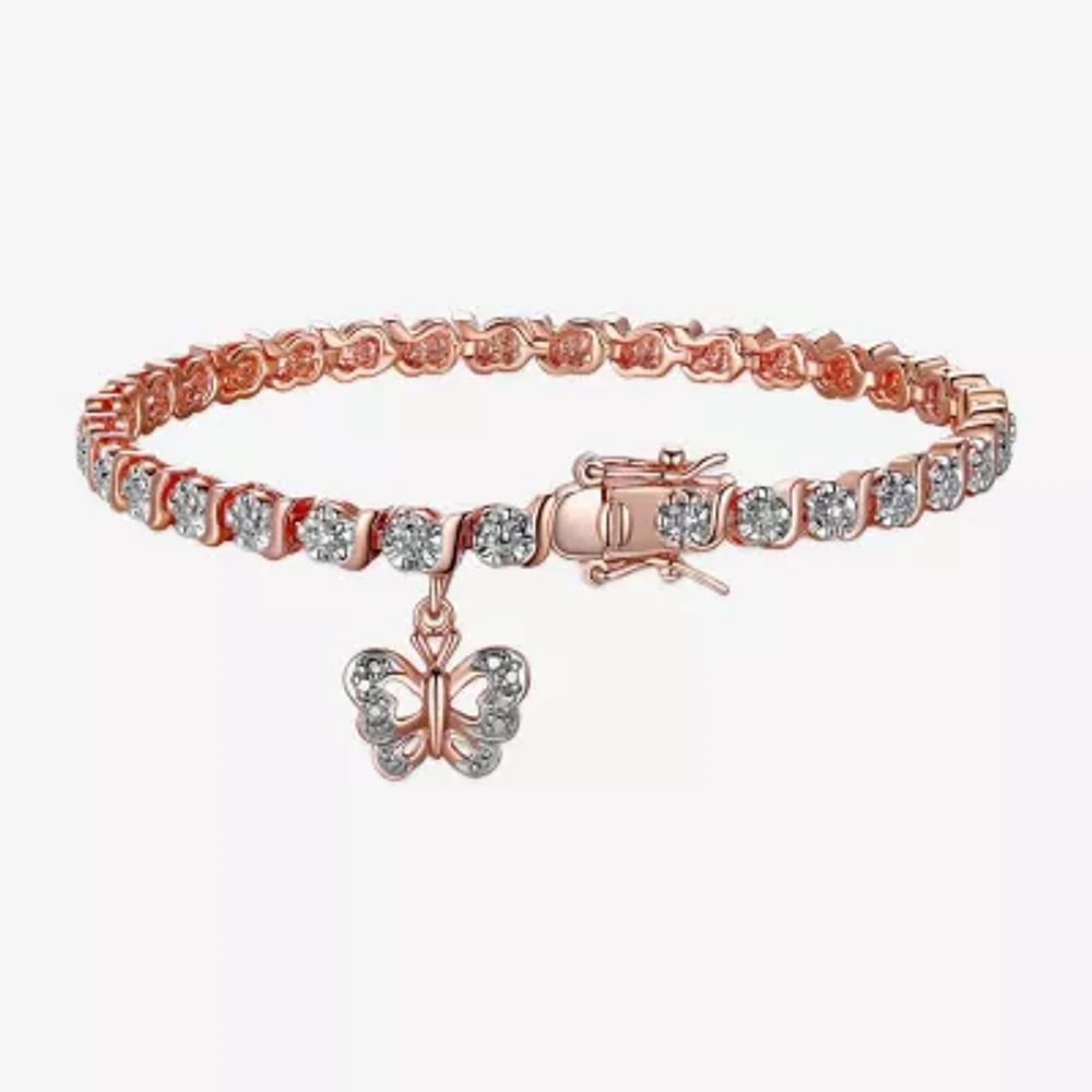 Sparkle Allure 14k Rose Gold Over Bronze Natural Diamond Accent Rose Tone Bronze Butterfly Round 7.25 Inch Tennis Bracelet