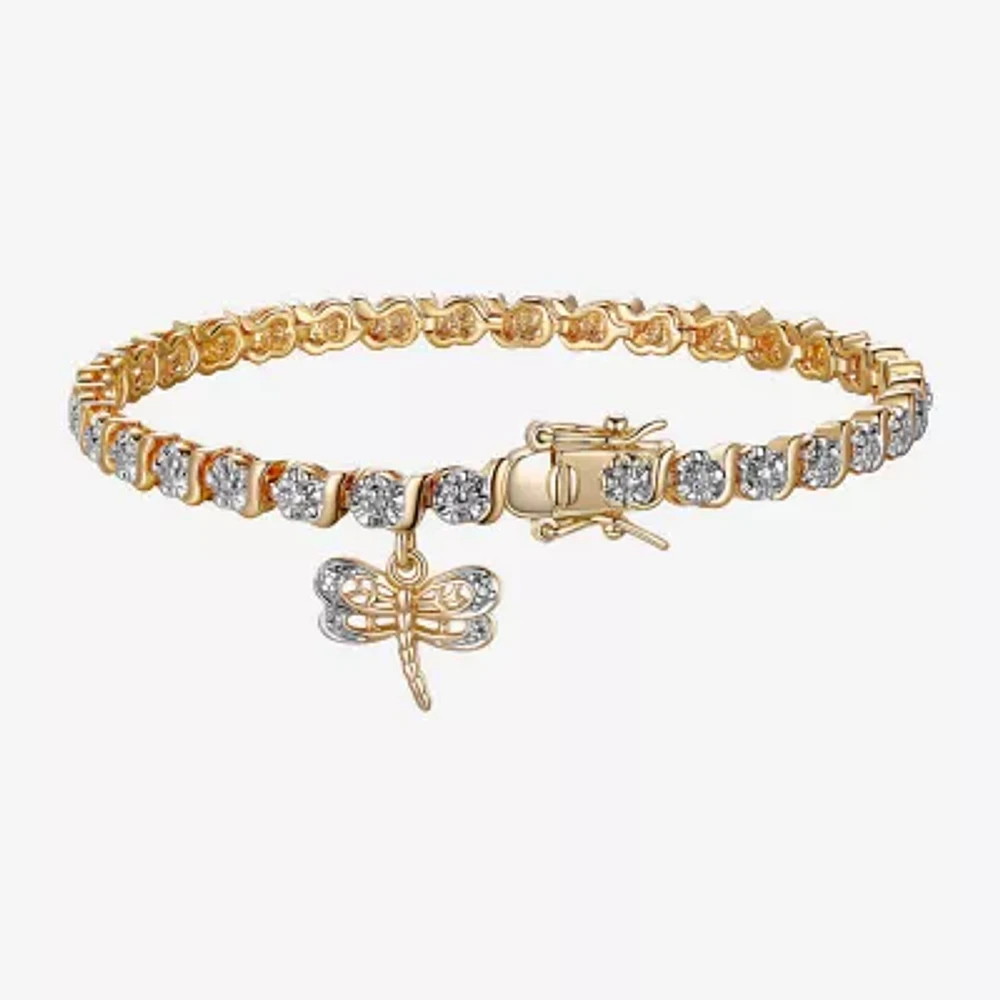 Sparkle Allure Dragonfly 14k Gold Over Bronze Diamond Accent Bronze 7.25 Inch Round Tennis Bracelet