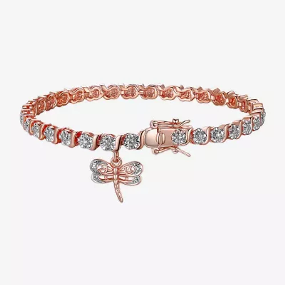 Sparkle Allure Dragonfly 14k Rose Gold Over Bronze Natural Diamond Accent Silver Tone Bronze Round 7.25 Inch Tennis Bracelet