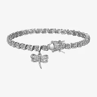 Sparkle Allure Dragonfly Pure Silver Over Bronze Diamond Accent 7.25 Inch Round Tennis Bracelet