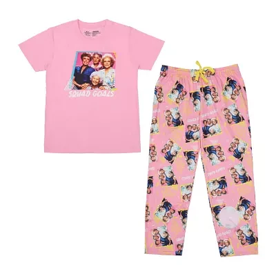 Womens Plush Crew Neck Short Sleeve 2-pc. Pant Pajama Set