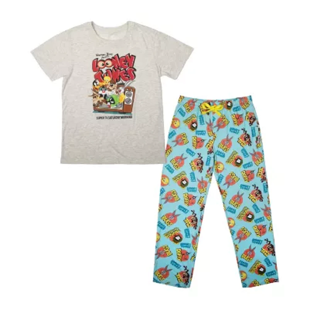 Womens Looney Tunes Plush Crew Neck Short Sleeve 2-pc. Pant Pajama Set