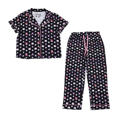 Womens Hello Kitty Plush Crew Neck Short Sleeve 2-pc. Pant Pajama Set