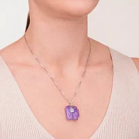 Elephant Womens Genuine Purple Jade Sterling Silver Pendant Necklaces