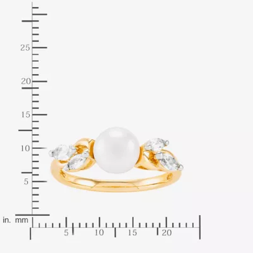 Certified Sofia Cultured Freshwater Pearl and Lab Created White Sapphire 10K Gold Cocktail Ring