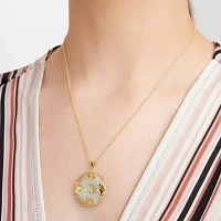 Good Fortune Womens Genuine Green Jade 18K Gold Over Silver Round Pendant Necklace