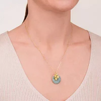Womens Genuine Green Jade 18K Gold Over Silver Flower Pendant Necklaces
