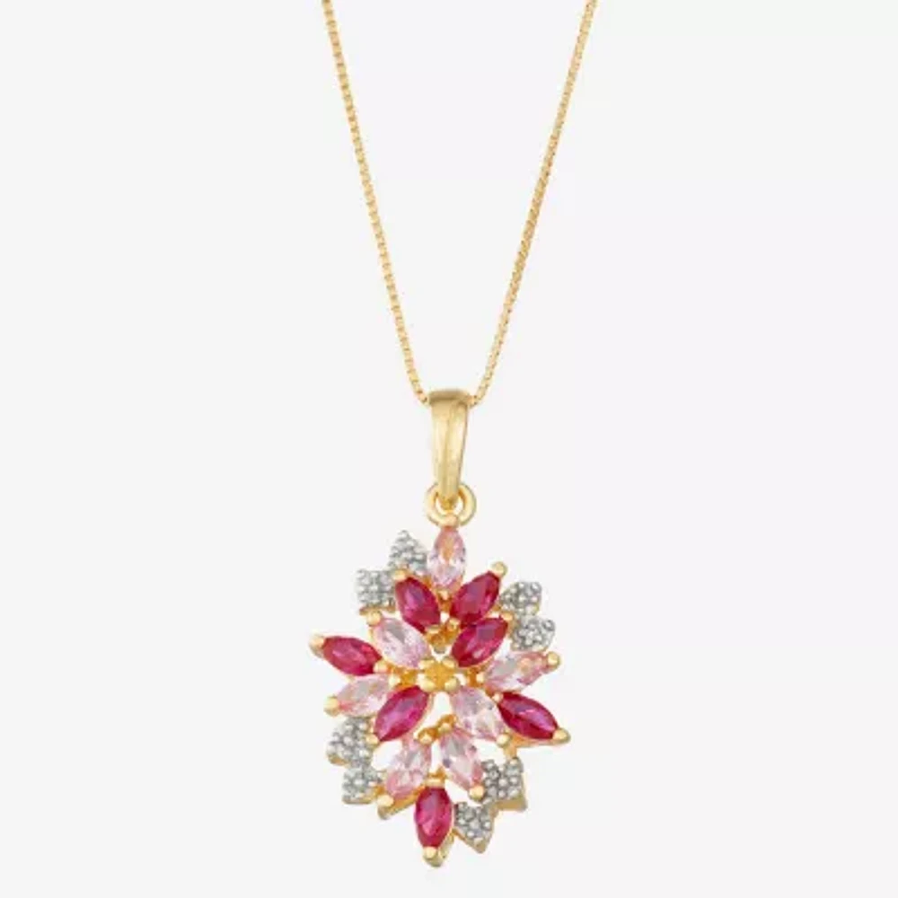 14K Gold over Silver Lab-Created Ruby and Pink & White Lab-Created Sapphire Flower Pendant Necklace