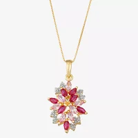14K Gold over Silver Lab-Created Ruby and Pink & White Lab-Created Sapphire Flower Pendant Necklace