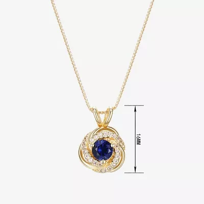 Womens Lab Created Blue Sapphire 18K Gold Over Silver Pendant Necklace