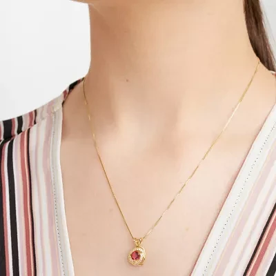 Womens Lab Created Red Ruby 18K Gold Over Silver Pendant Necklace