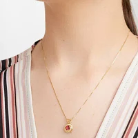 Womens Lab Created Red Ruby 18K Gold Over Silver Pendant Necklace