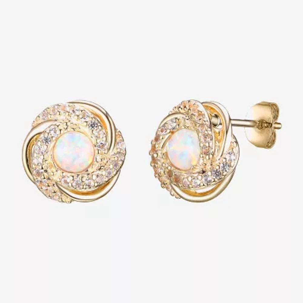 Lab Created White Opal 18K Gold Over Silver 10.6mm Stud Earrings