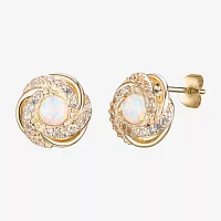 Lab Created White Opal 18K Gold Over Silver 10.6mm Stud Earrings