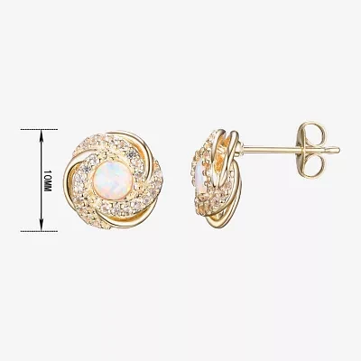 Lab Created White Opal 18K Gold Over Silver 10.6mm Stud Earrings