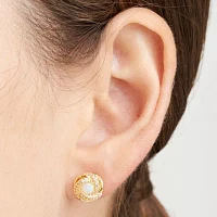 Lab Created White Opal 18K Gold Over Silver 10.6mm Stud Earrings