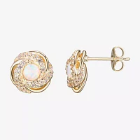 Lab Created White Opal 18K Gold Over Silver 10.6mm Stud Earrings