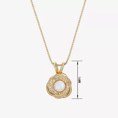 Womens Lab Created White Opal 18K Gold Over Silver Pendant Necklace