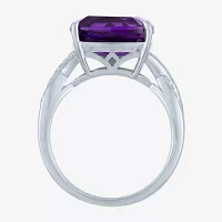 Womens Lab Created Purple Amethyst Sterling Silver Cushion Halo Cocktail Ring