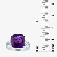 Womens Lab Created Purple Amethyst Sterling Silver Cushion Halo Cocktail Ring